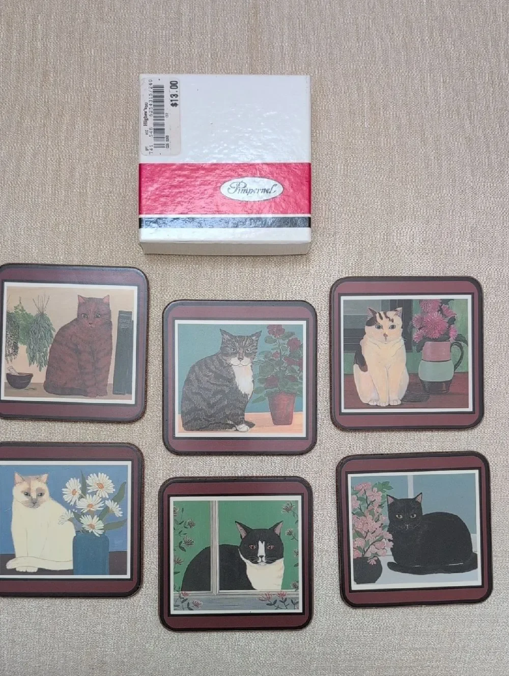 Vintage Pimpernel Cat Coasters Set of 6 Cat and Floral Designs Made in England